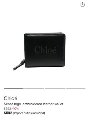 Chloé Sense Black Logo-Embroidered Leather Wallet